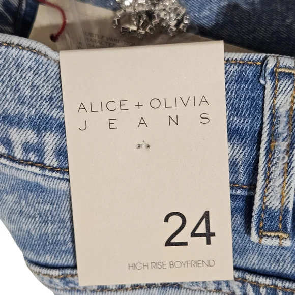 Alice + Olivia Amazing Crystal Embellished Jeans 24 Boyfriend Lightning Blue NWT - Picture 7 of 7